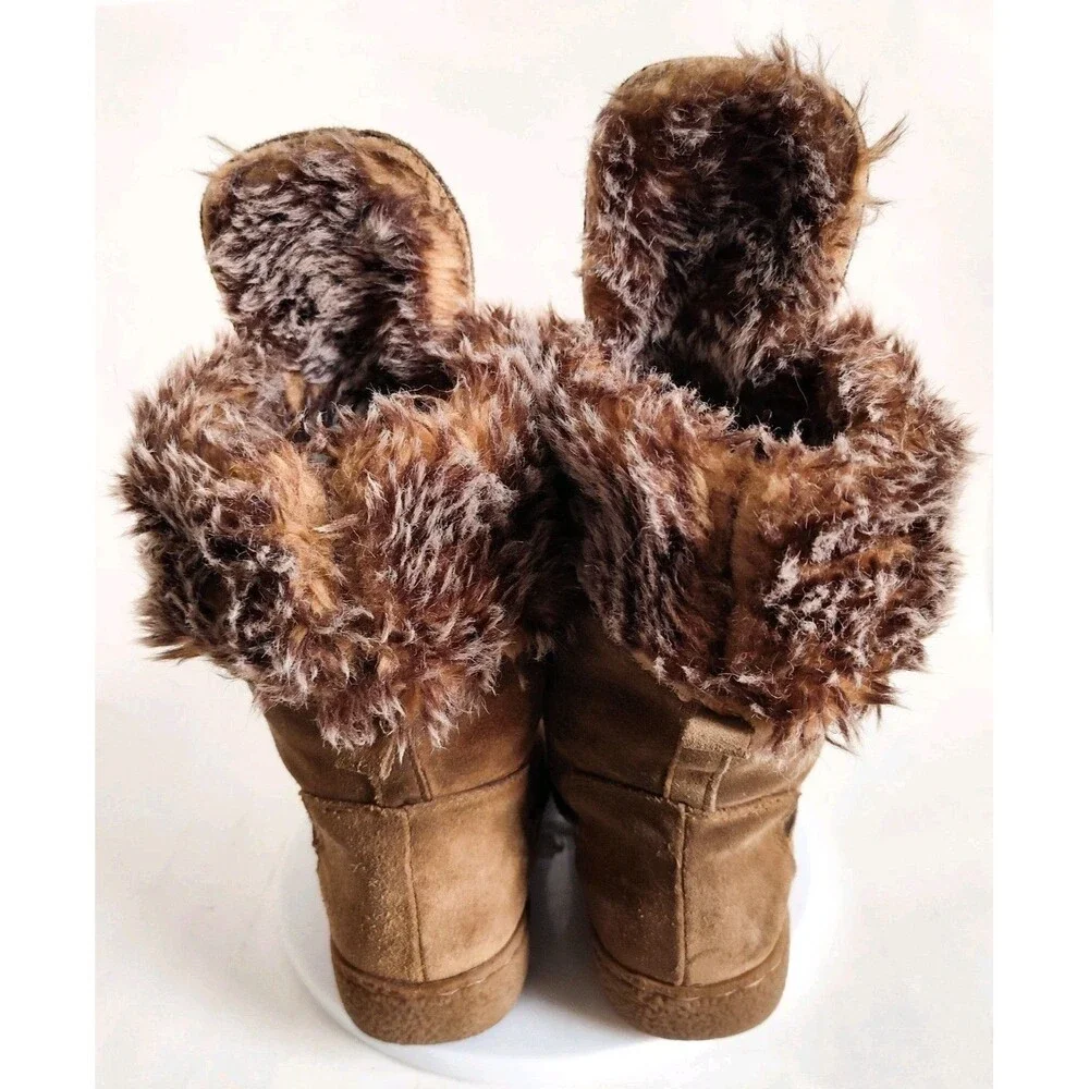 Steve Madden Camel Tan Shearling Lined Lace-up Suede 5.5 Square Toe Winter Boots